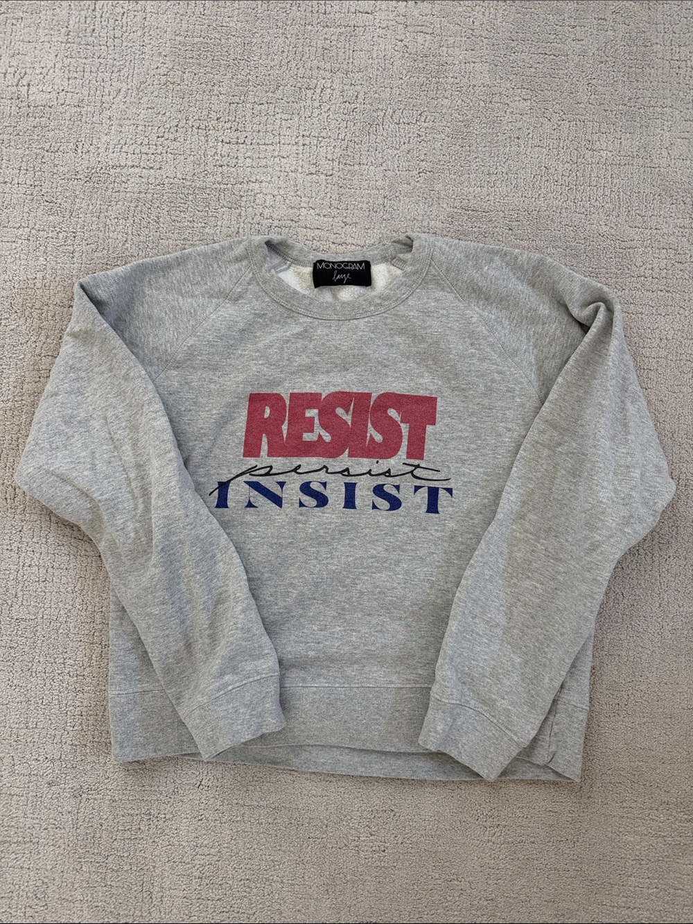 Monogram Studio Gray 'Resist Insist' Graphic Crewneck Sweatshirt